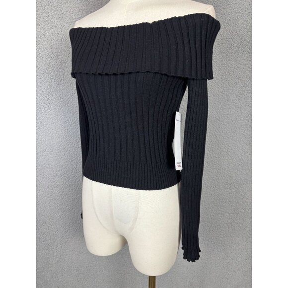 Madden Girl Juniors' Black Off-Shoulder Ribbed Sweater Size Medium NWT's - Picture 4 of 8